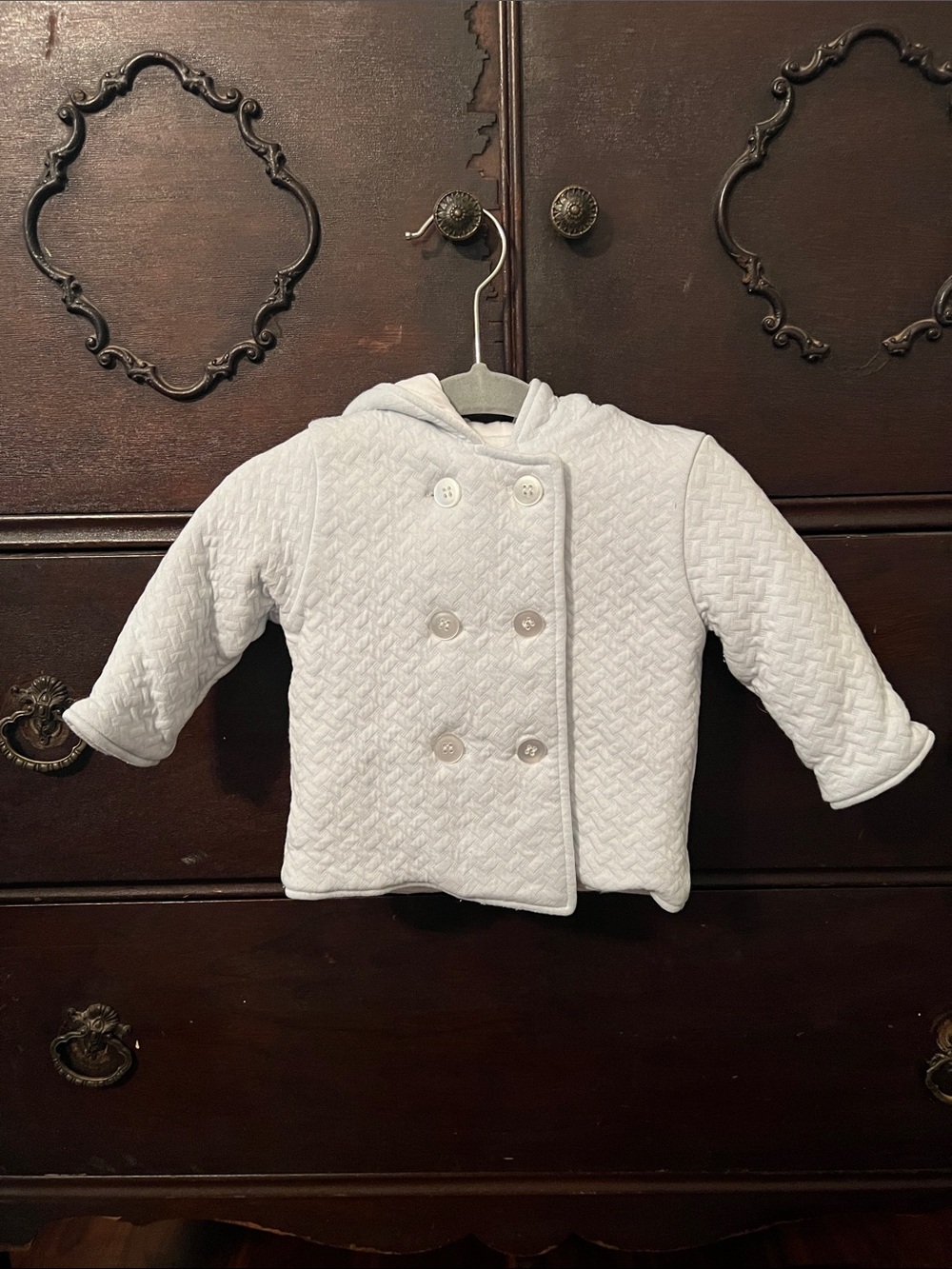 Kissy Kissy Double-Breasted, Double Lined Hooded Baby Jacket Light Blue